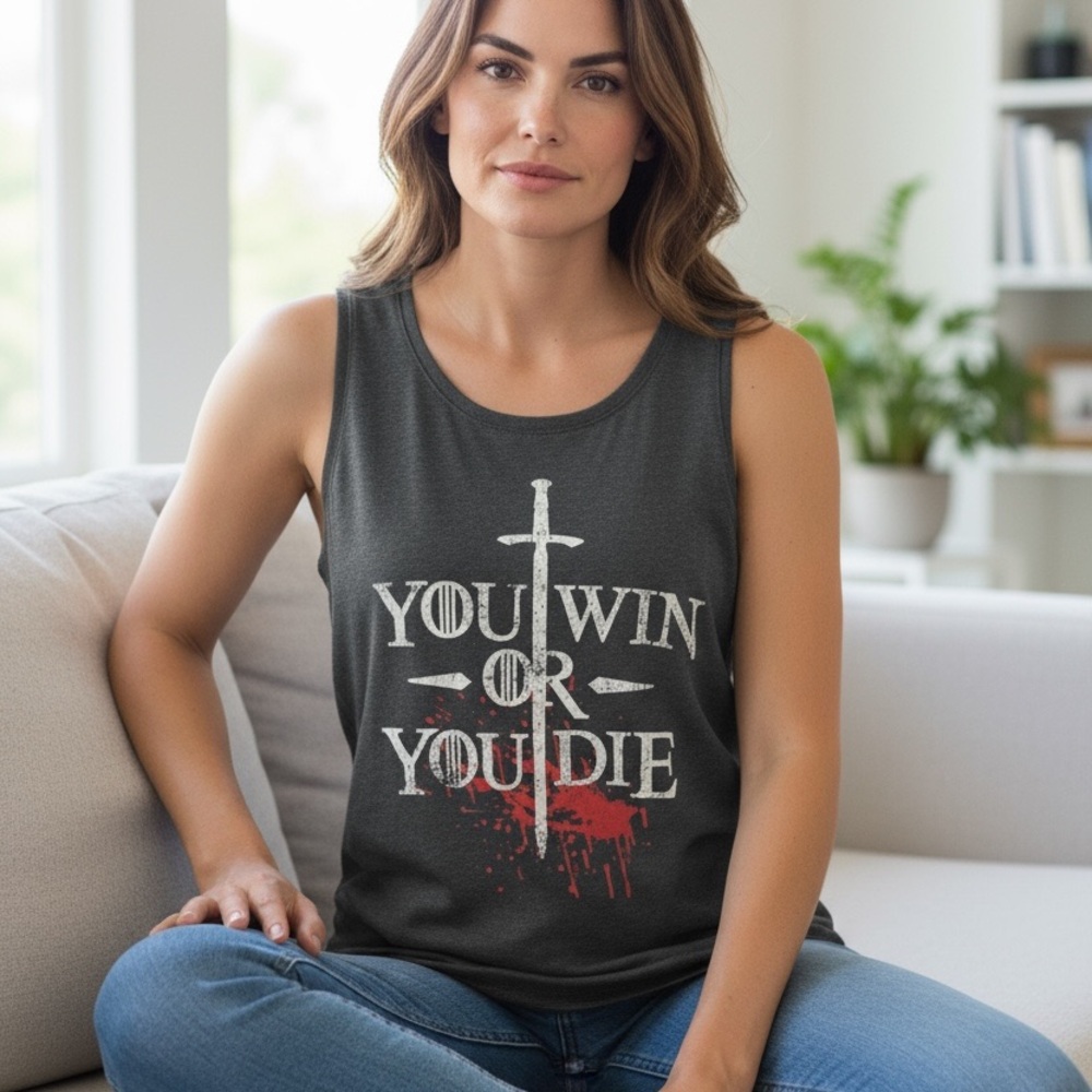 Instant Messenger-  Dark Gray Graphic Tank Top “You Win Or You Die” EUC